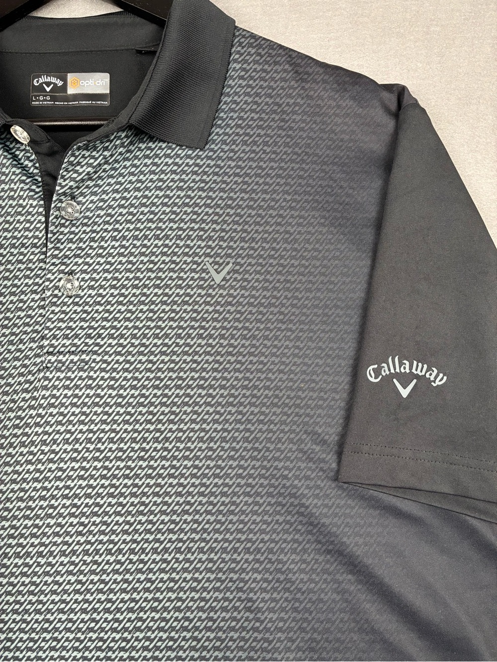 Callaway Golf Opti-Dri Polo Black Gray Performance Moisture Wicking Mens Large